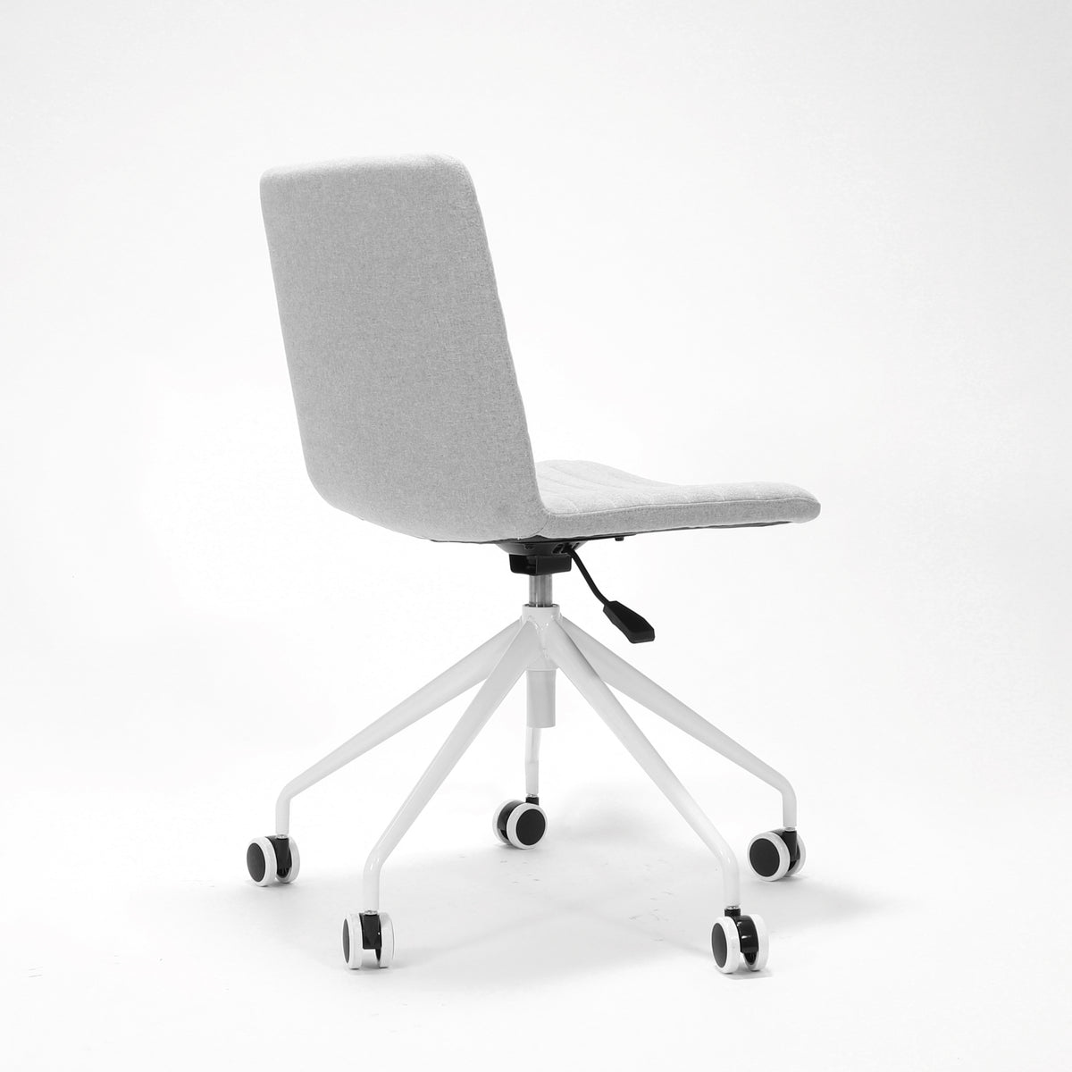 Rapidline Pixel 5 Star breakout and meeting chair in light grey commercial fabric on a white powdercoated five star swivel base with a gas strut, product photograph on a plain background showing the ribbed horizontal stitching across the seat and back.