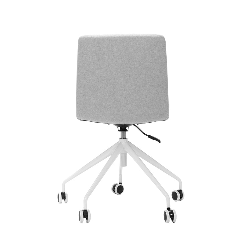 Rapidline Pixel 5 Star breakout and meeting chair in light grey commercial fabric on a white powdercoated five star swivel base with a gas strut, product photograph on a plain background showing the ribbed horizontal stitching across the seat and back.