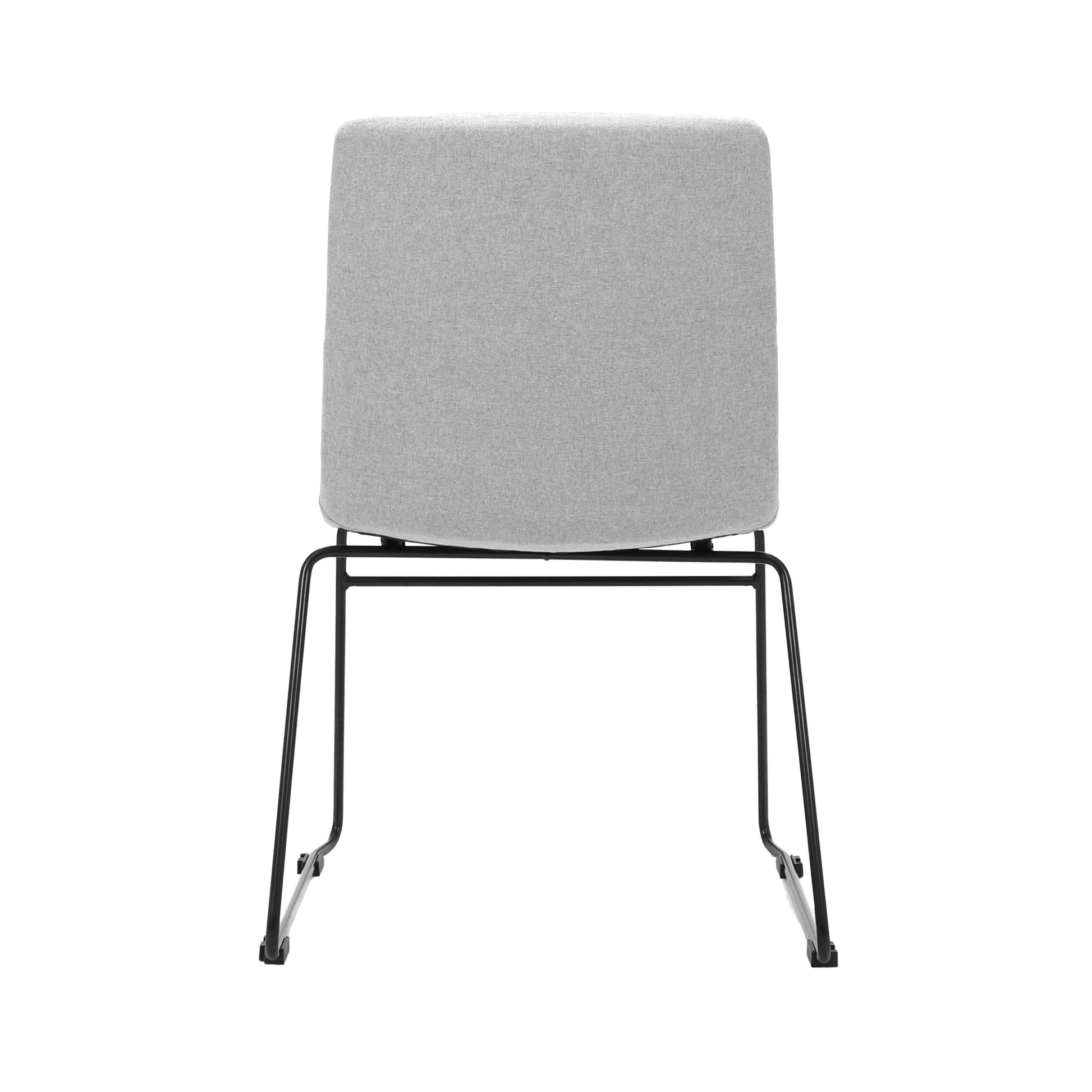 Rapidline Pixel sled base visitor chair in light grey commercial fabric on a black powdercoated continuous sled base, product photograph on a plain background showing the ribbed horizontal stitching across the seat and back.