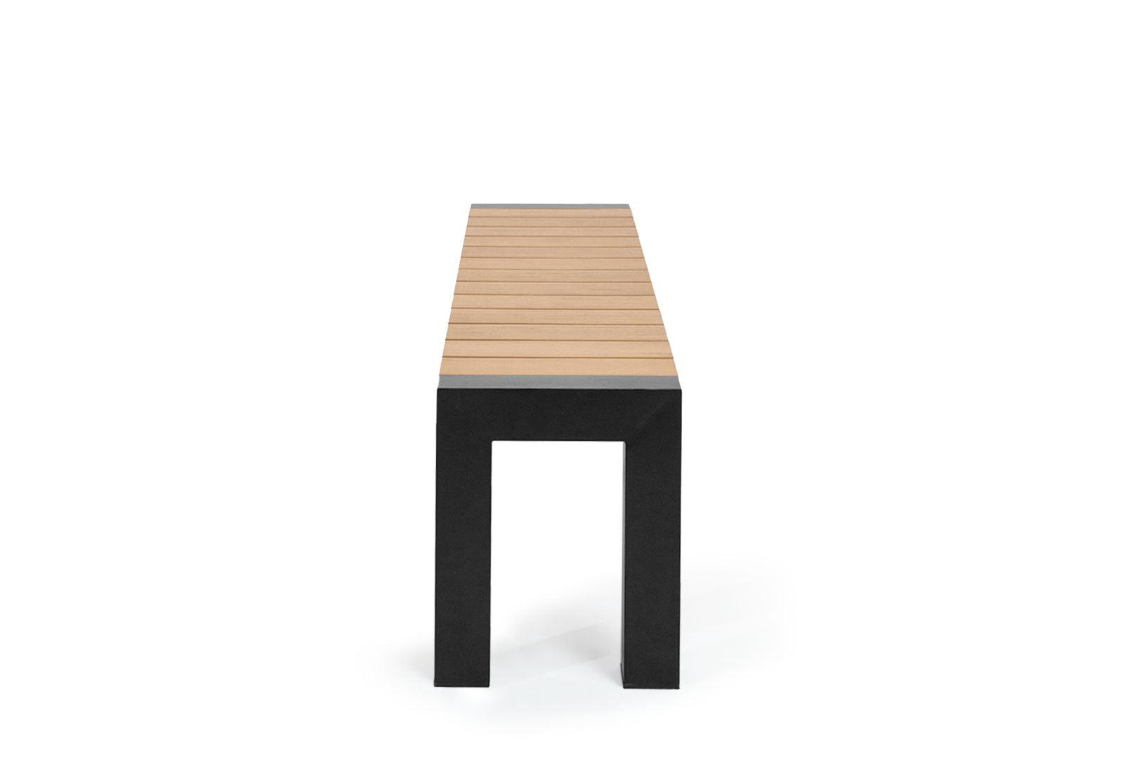 Overhead view of the Rapidline Ridge outdoor bench seat showing the run of polywood slats and the drainage gaps between them.
