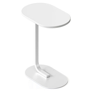 Rapidline Selene side table with oval Natural White top, curved white upright and oval base plate, angled view