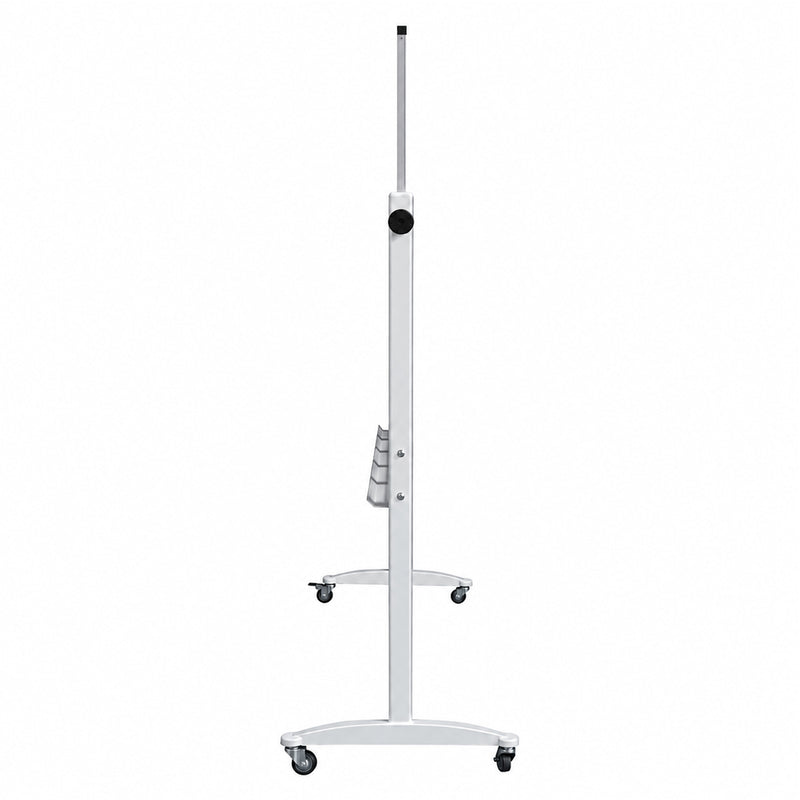 Side profile of the Rapidline Standard Mobile Magnetic Whiteboard 1800 x 900mm presented against a clean white background. The narrow side view clearly shows the upright mobile frame, pivot adjustment control and wheeled base, helping demonstrate the freestanding construction and compact 550mm overall depth of the mobile whiteboard.