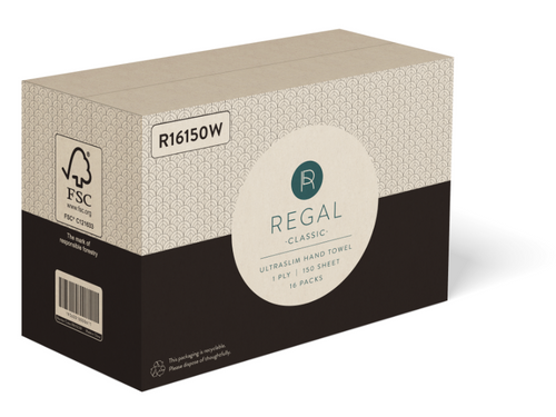 Regal Classic 1 Ply Ultraslim Hand Towel 150 Sheets Pack of 16
