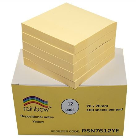 Rainbow Repositional Notes 76 x 76mm Yellow Pack of 12