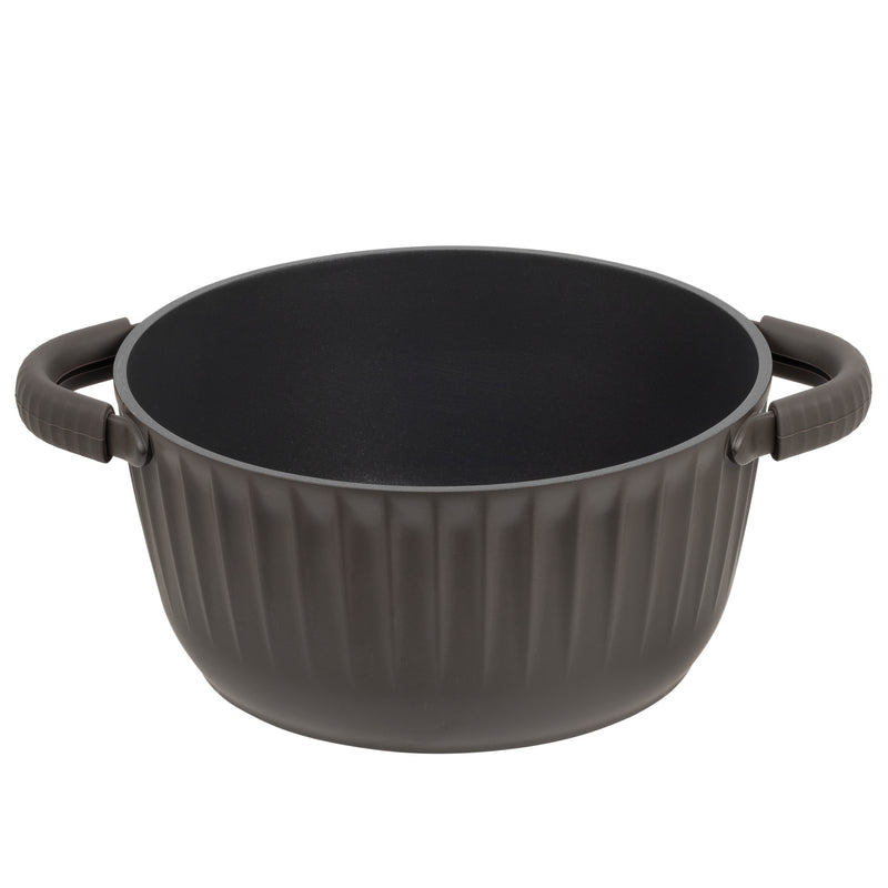 Resto Ascella 24cm casserole without its lid, showing the black non-stick interior and the fluted dark brown-black exterior