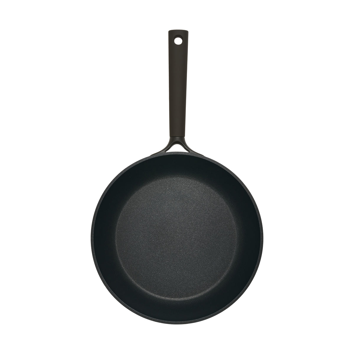 Top-down view into the Resto Ascella 28cm frypan, showing the black Pfluon Cookmark non-stick interior
