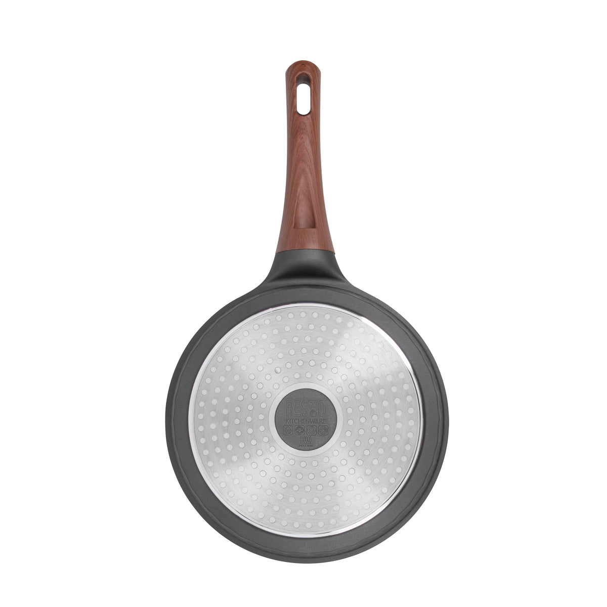 Underside of the Resto Capella 24cm frypan, showing the induction base and the grey 3D-textured exterior