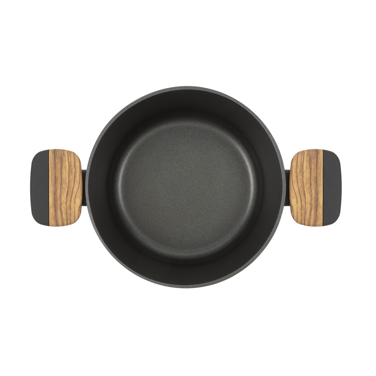 Top-down view into the Resto Mon 20cm casserole showing the black non-stick interior