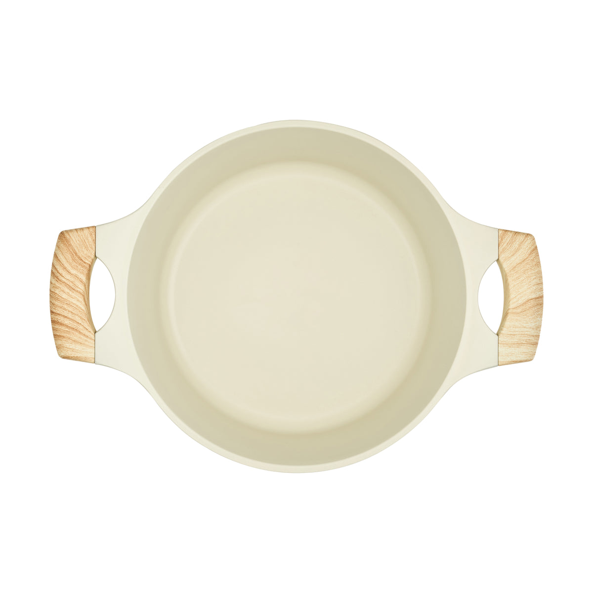 Top-down view into the beige Resto Ran 24cm casserole showing the smooth non-stick interior
