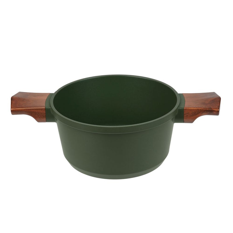 Resto Sadr 20cm casserole without its lid, showing the non-stick interior and the dark green exterior