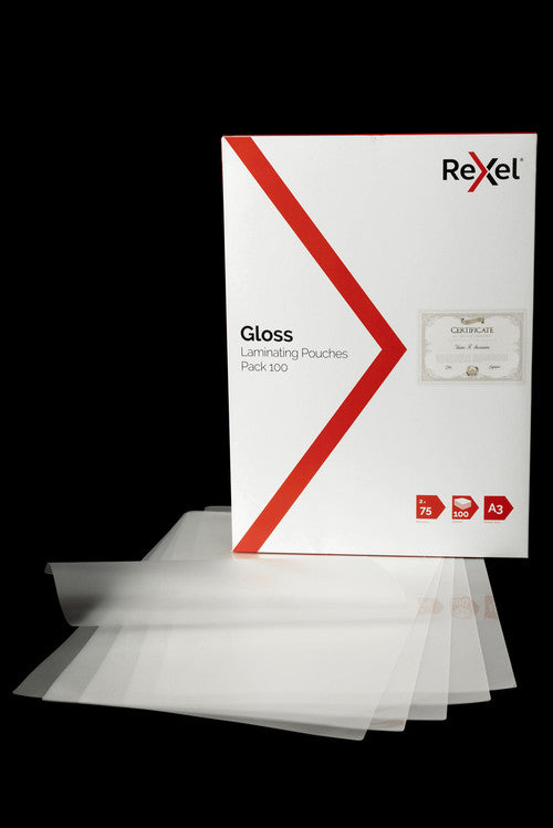 Rexel A3 Laminating Pouches 2x75 Micron Gloss Pack of 100