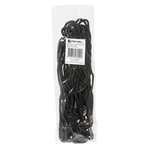 Rexel Cord Style Lanyard with Swivel Clip Black Pack of 10