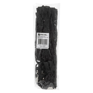 Sealed clear bag of black Rexel flat lanyards, the Rexel label reading Lanyard Flat with Alligator Clip, Safety Breakaway, Black, Pack of 10, with a barcode and the words Made in China.
