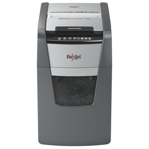 Rexel Optimum AutoFeed+ 150X shredder, front view with the Automatic lid handle