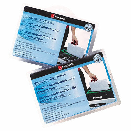 Rexel Shredder Oil Sheets pack of 20 shown from the front on a white background