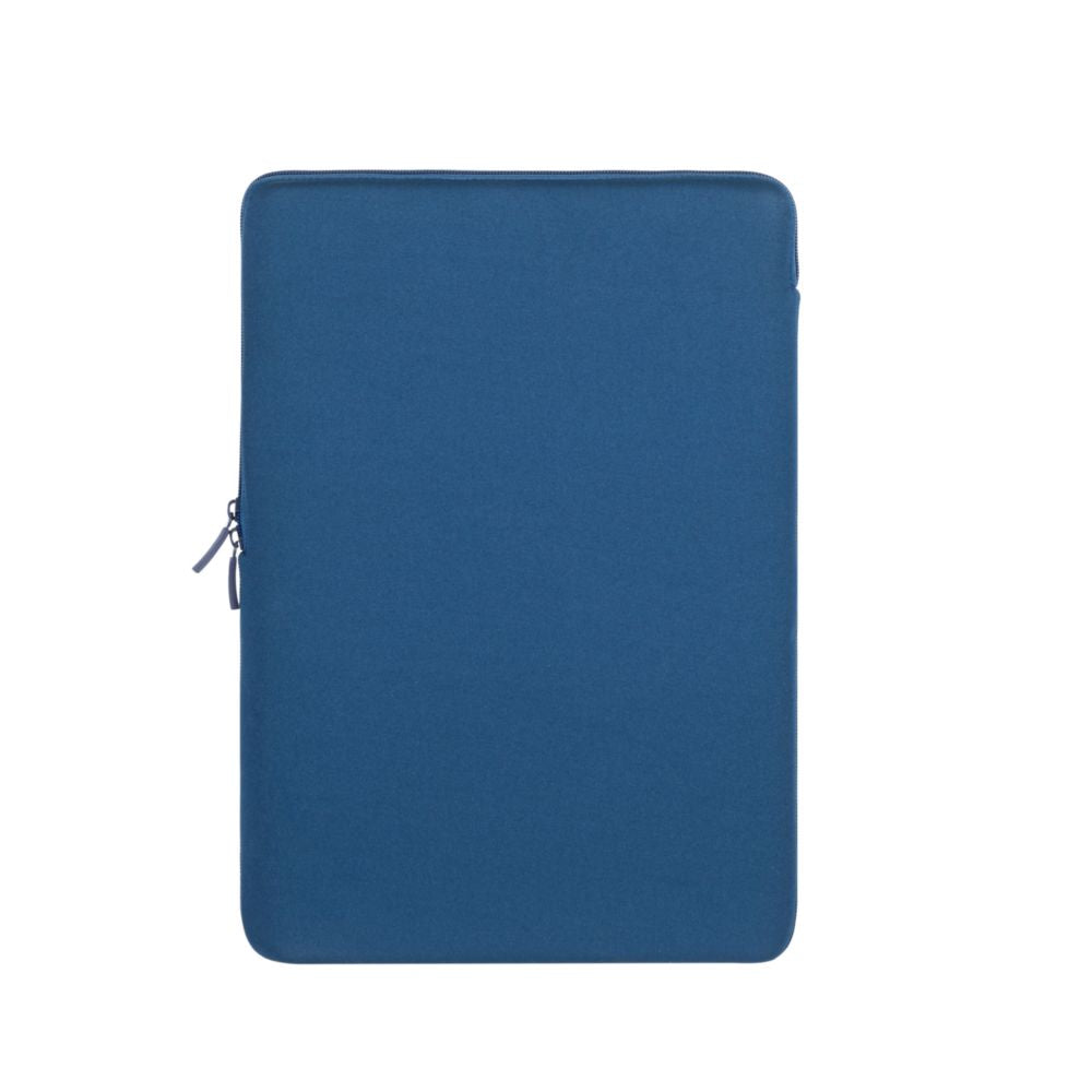 Rivacase 5224 MacBook Air 15 Antishock Neoprene Sleeve Dark Blue - open showing internal elastic strap and polyester lining
