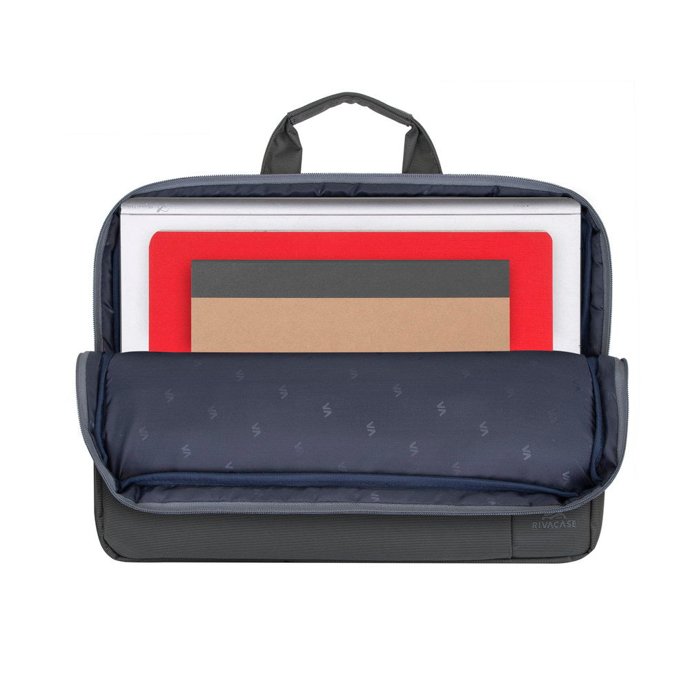 Rivacase 8231 Central Laptop Bag 15.6 Grey - interior showing padded laptop compartment and organiser panel