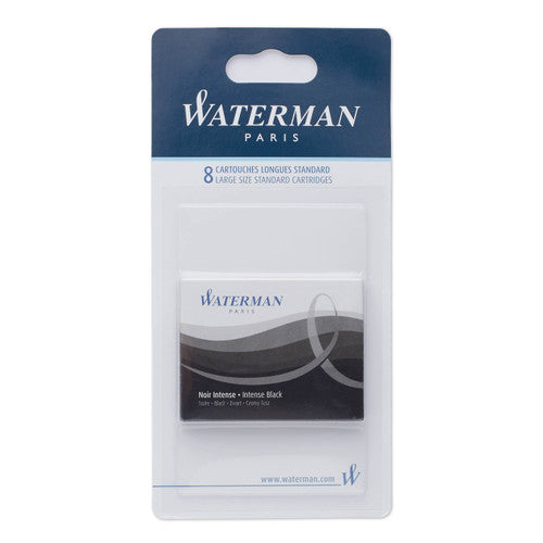 Waterman Fountain Pen Intense Black Long Cartridges 8 Pack in Blister Pack