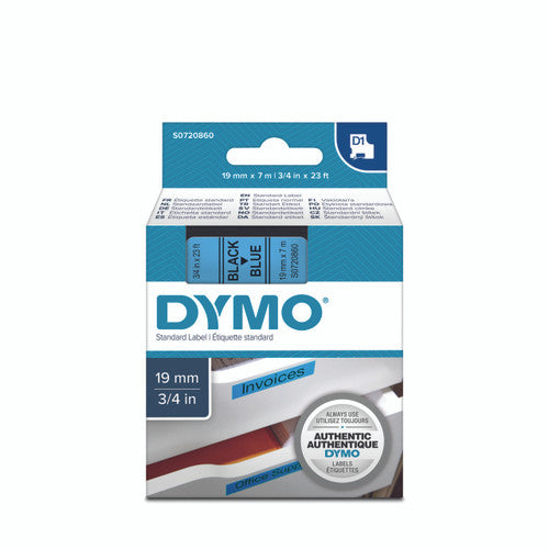 Dymo D1 label tape 19mm x 7m black on blue for LabelManager label makers colour coded office labelling