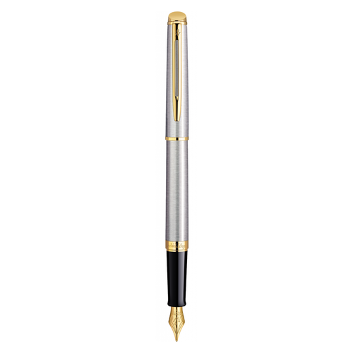 Waterman Hemisphere Stainless Steel Gold Trim Fountain Pen in Box