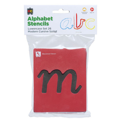 Educational Colours Alphabet Lower Case Stencils Set of 26 (Modern Cursive Script)