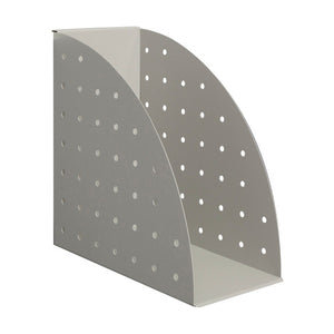 Rapidline Rapid Screen file holder in silver grey perforated steel, a quarter-round side profile with an open front, shown on its own