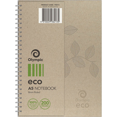 Olympic Eco Notebook A5 200 Pages 8mm Natural Double Wiro Pack of 5