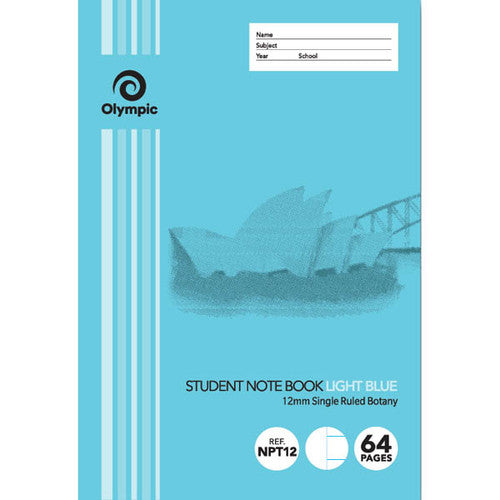 Olympic NSW Student Notebook Single Ruled 12mm Light Blue 250 x 175mm Box of 20