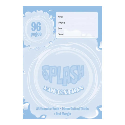 Splash A4 Exercise Book 96 Page 14mm Dotted Thirds with Red Margin 297 x 210mm Pack of 10