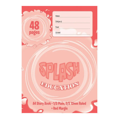 Splash A4 Story Book 48 Page One Third Plain Two Thirds 12mm Solid Ruled with Red Margin 297 x 210mm Pack of 20