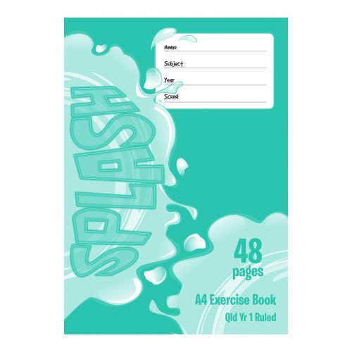 The Note Group Splash Exercise Book 48 Page A4 QLD Year 1 Ruled Pack of 20