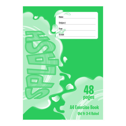 The Note Group Splash Exercise Book 48 Page A4 QLD Year 3/4 Ruled Pack of 20