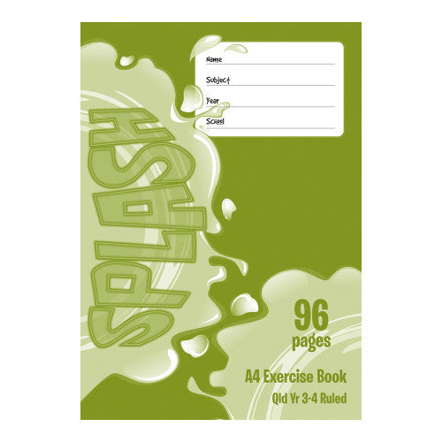 Splash Exercise Book A4 96 Page QLD Year 3 4 Ruled Pack 20 — front cover
