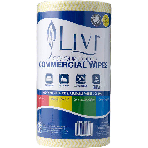 Livi 6005 Essentials Commercial Wipes Yellow Carton 4 Rolls