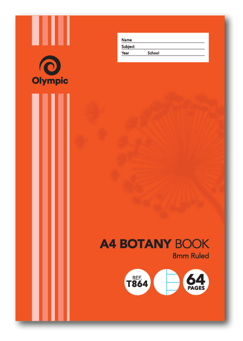Olympic Botany Book A4 64 Pages 8mm Ruled Pack of 20