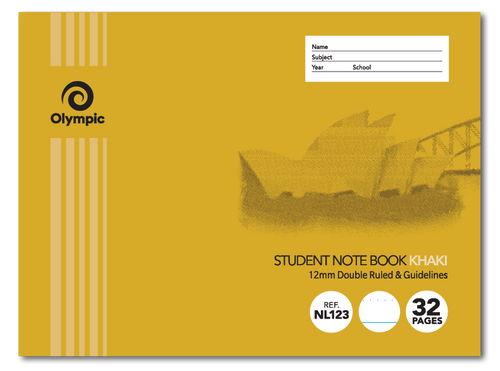 Olympic NSW Student Notebook Double Ruled 12mm Khaki 175 x 240mm Box of 20
