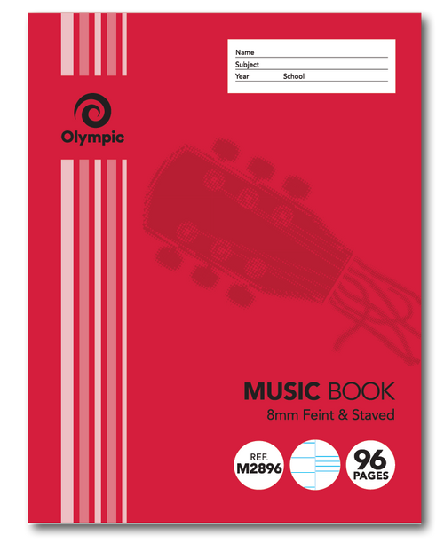 Olympic Music Book 96 Pages 8mm Feint and Staved 225 x 175mm Pack of 10