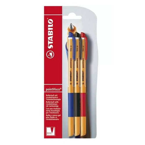Stabilo Point Visco Rollerball Gel Pen 3-Pack Black, Blue, Red Pack of 10