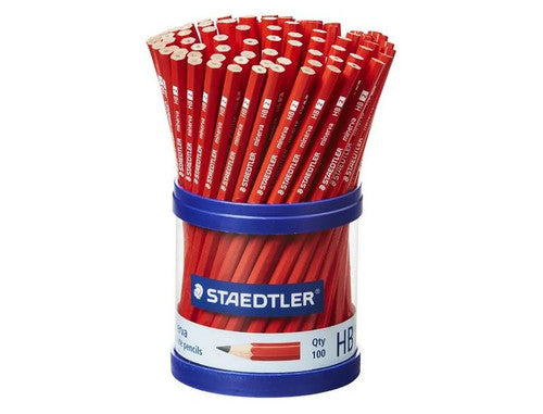 Staedtler Minerva 130 60-2KP HB graphite pencils cup of 100 showing pre-sharpened hexagonal pencils in display cup