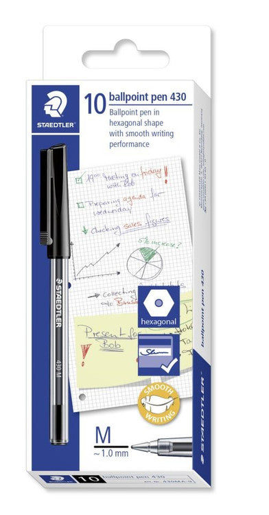 Staedtler 430MA-9 Stick 430 Ballpoint Pen Medium Black Box 10