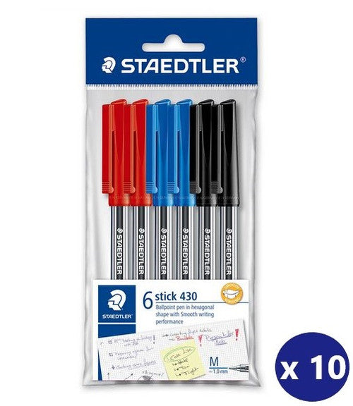 Staedtler 430MA-SPB6 Stick 430 Ballpoint Pen Medium 6 Pack Assorted Bag of 10