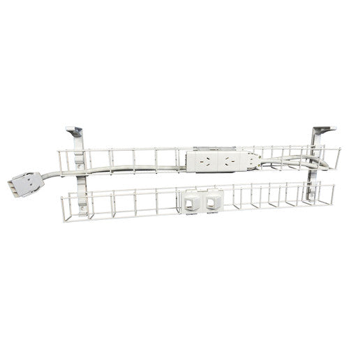 Rapidline Dual Tier Cable Basket Kit 950mm 2 GPO 2 Data 1.5m Interconnecting Lead White