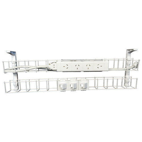 Rapidline Dual Tier Cable Basket Kit 950mm 4 GPO 3 Data 1.5m Interconnecting Lead White