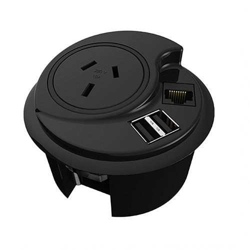 Rapidline In Desk Module 1 GPO 1 Data Provision 2 USB 500mm Tag Lead Black