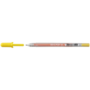 Sakura Gelly Roll Fine Point Yellow gel pen with the yellow cap removed and shown beside the frosted 06 barrel