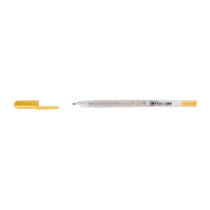 Sakura Gelly Roll Metallic Gold gel pen with cap removed and placed beside the frosted Metallic barrel