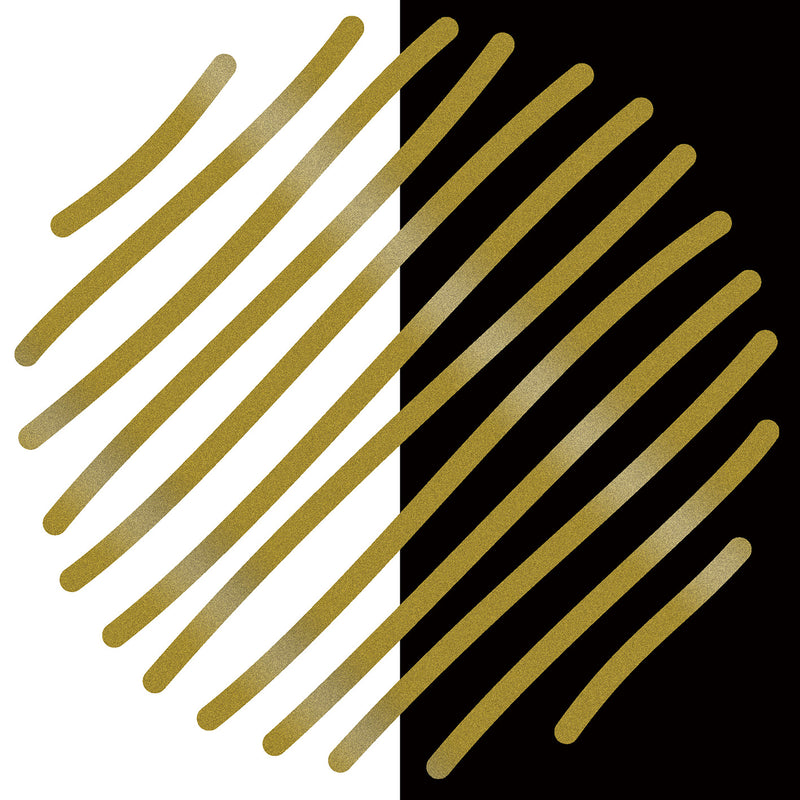 Sakura Gelly Roll Metallic Gold scribble swatch drawn half over white paper and half over black