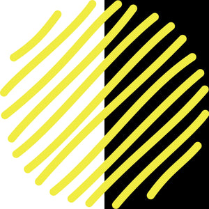 Hatched swatch of Sakura Gelly Roll Moonlight Fluorescent Yellow gel ink drawn across a white and a black paper section