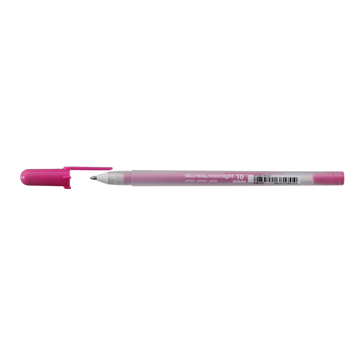 Sakura Gelly Roll Moonlight 10 Rose gel pen lying flat with its rose cap removed on a white background