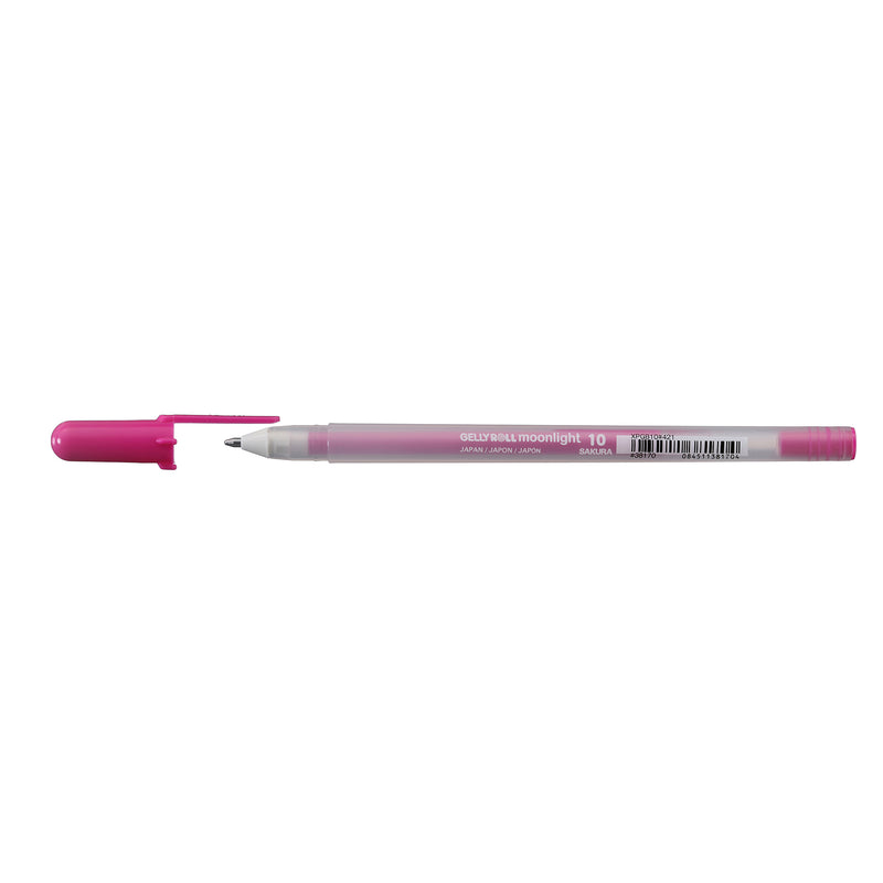 Sakura Gelly Roll Moonlight 10 Rose gel pen lying flat with its rose cap removed on a white background